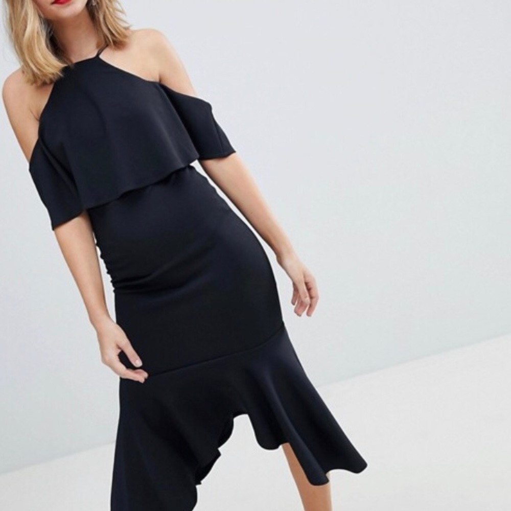 ASOS Petite Ruffle Cold Shoulder Peplum MidiDress